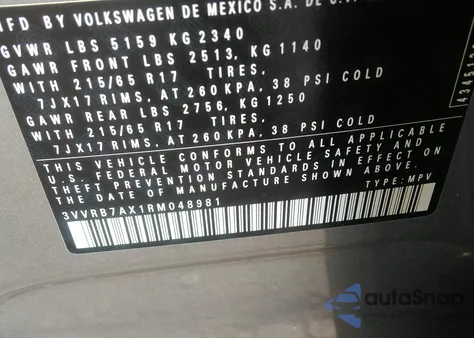 2024 Volkswagen Tiguan 2.0T S из США, поврежденный, VIN 3VVRB7AX1RM048981